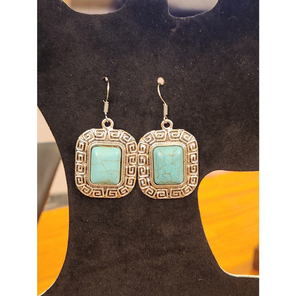 Square faux Turquoise & Silver Earrings